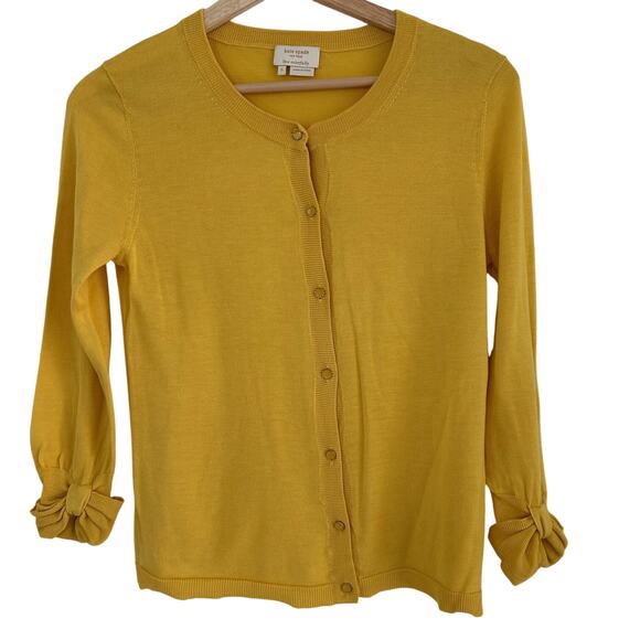 Kate Spade Live Cardigan Yellow SZS Silk Cashmere Classic Old Money Soft Touch - Picture 5 of 11